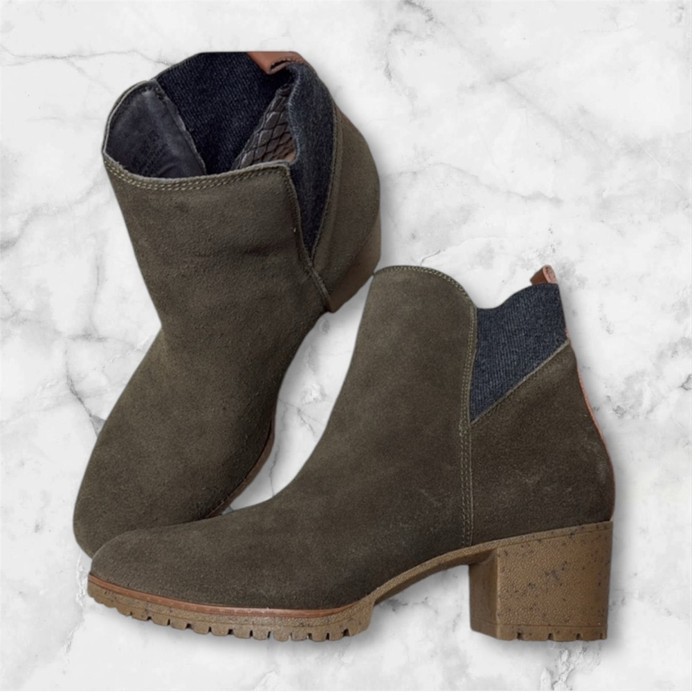 Dr. Scholl’s lively Elegant Olive Suede leather upper Ankle Boots sz 9.5 M